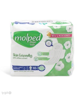 نوار بهداشتی بالدار نیمه ضخیم کتان مولپد Molped مدل Maxi Soft خیلی بزرگ کد 433 - بسته 10 عددی