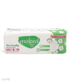 نوار بهداشتی بالدار ضخیم کتان مولپد Molped مدل Maxi Soft بزرگ کد 439 - بسته 10 عددی