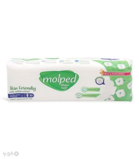 نوار بهداشتی بالدار ضخیم کتان مولپد Molped مدل Maxi Soft خیلی بزرگ - بسته 10 عددی