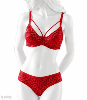 ست شورت و سوتین فنردار هارنس‌دار ژوبین کد 420 طرح خال پلنگی