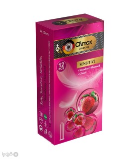 خرید کاندوم کلاسیک کلایمکس مدل Sensitive رایحه توت فرنگی -  بسته 12 عددی
