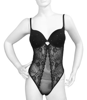 بادی فانتزی کاپدار جک دار فنردار دانتل و توری نگین دار Neev نیو کد Kiss مشکی Black